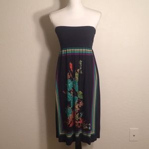 Blue floral strapless dress